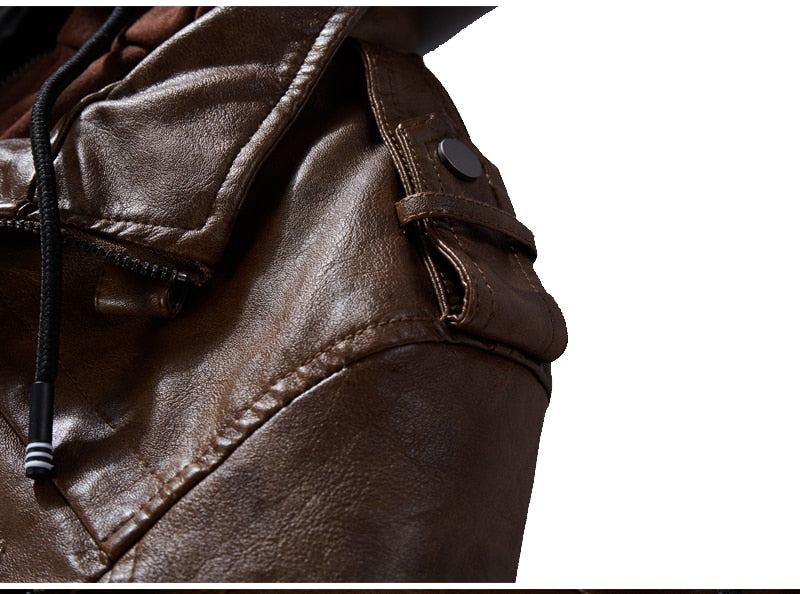 Leather Jacket with Removable Hood