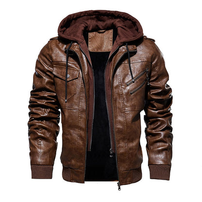 Leather Jacket with Removable Hood